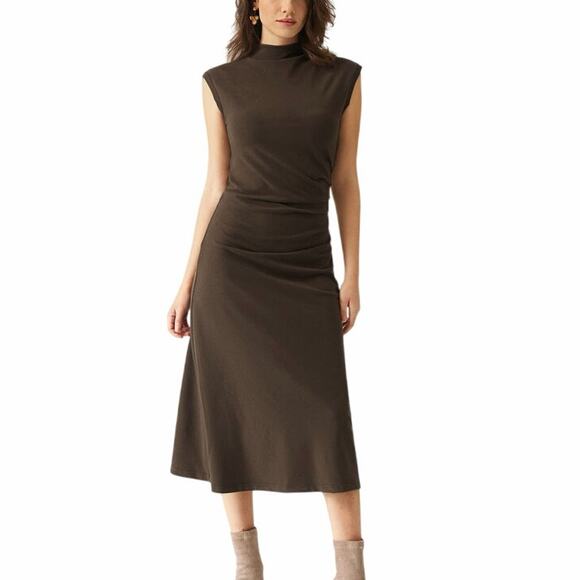 OGL Dresses & Skirts - OGL Mockneck Tucks Midi Dress Medium Brown Career Office Party Cocktail NWT